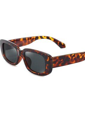 Trendy Rectangle Dark Leopard Sunglasses Women Men Retro Square Fashion Shades